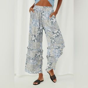 Sophie & Hailee Ruffle Detail Paisley Quilt Print Wideleg Pants